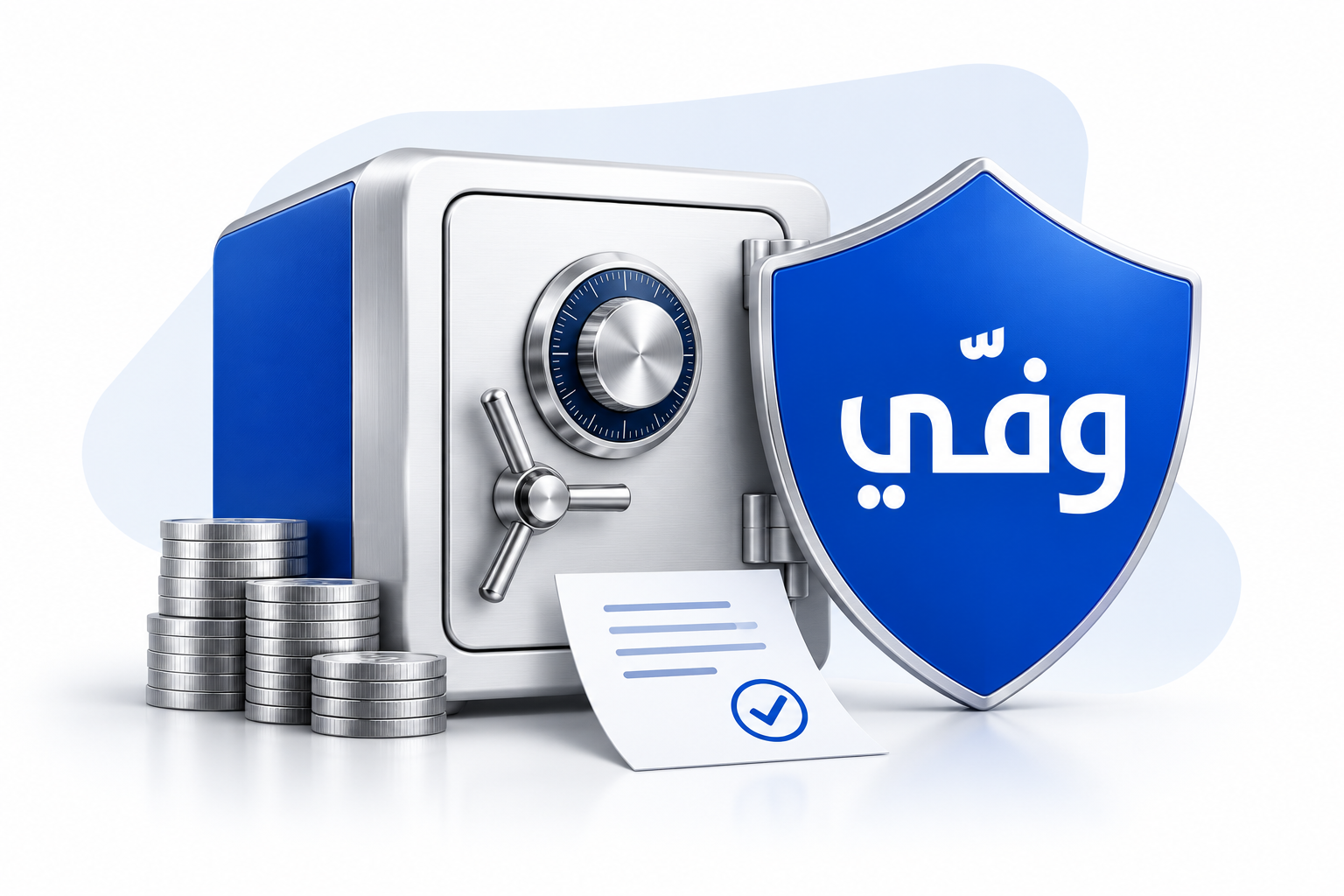 خزنة وعملات ودرع وفّي لتوضيح حفظ أموال المعاملة في حساب الضمان